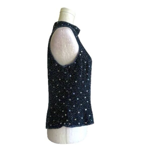 Sean Black Blue Beaded Silk High Neck Sleeveless Evening Formal Top Large NEW - Picture 8 of 15